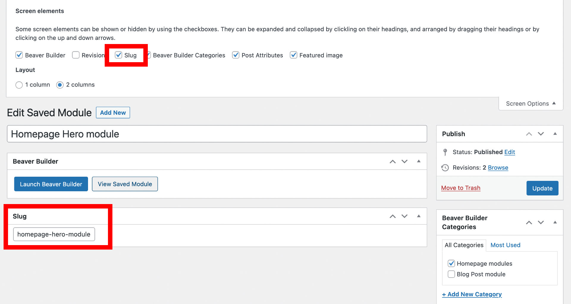 Location the saved content's slug